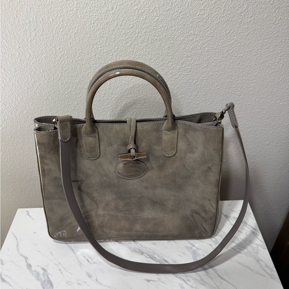 Longchamp Gray Patent Leather Roseau Tote Handbag - Picture 2 of 7